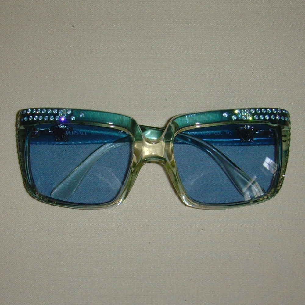 VERSACE Vintage Blue and Rhinestone Sunglasses - Picture 11 of 16